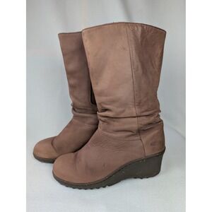 KEEN Akita Mid Brown Leather‎ Slouch Wedge Boots Size 7 1007694 Cabincore